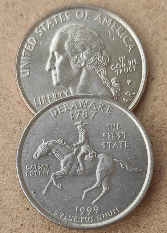 1999 25C Delaware State Quarter Dollar 'The First State 1787' Coin
